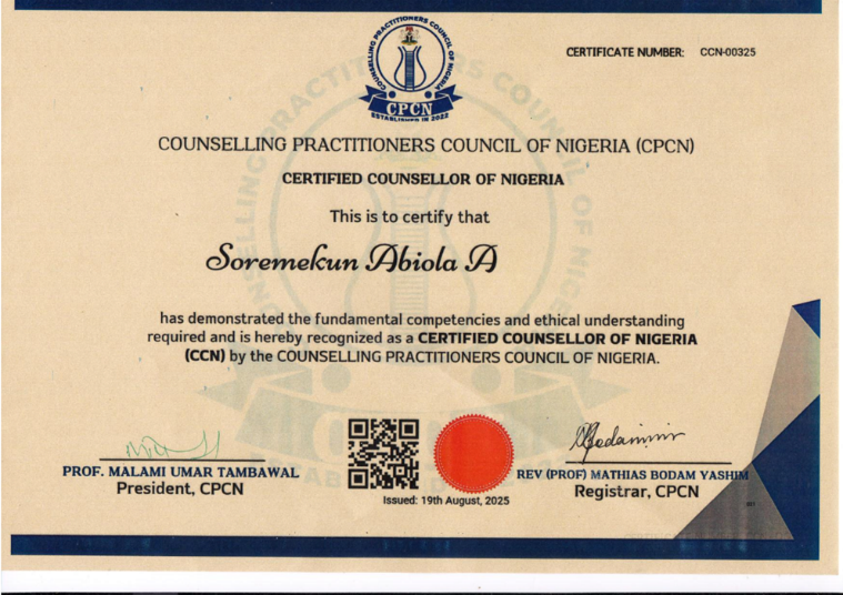 Certified Counselor Certificate